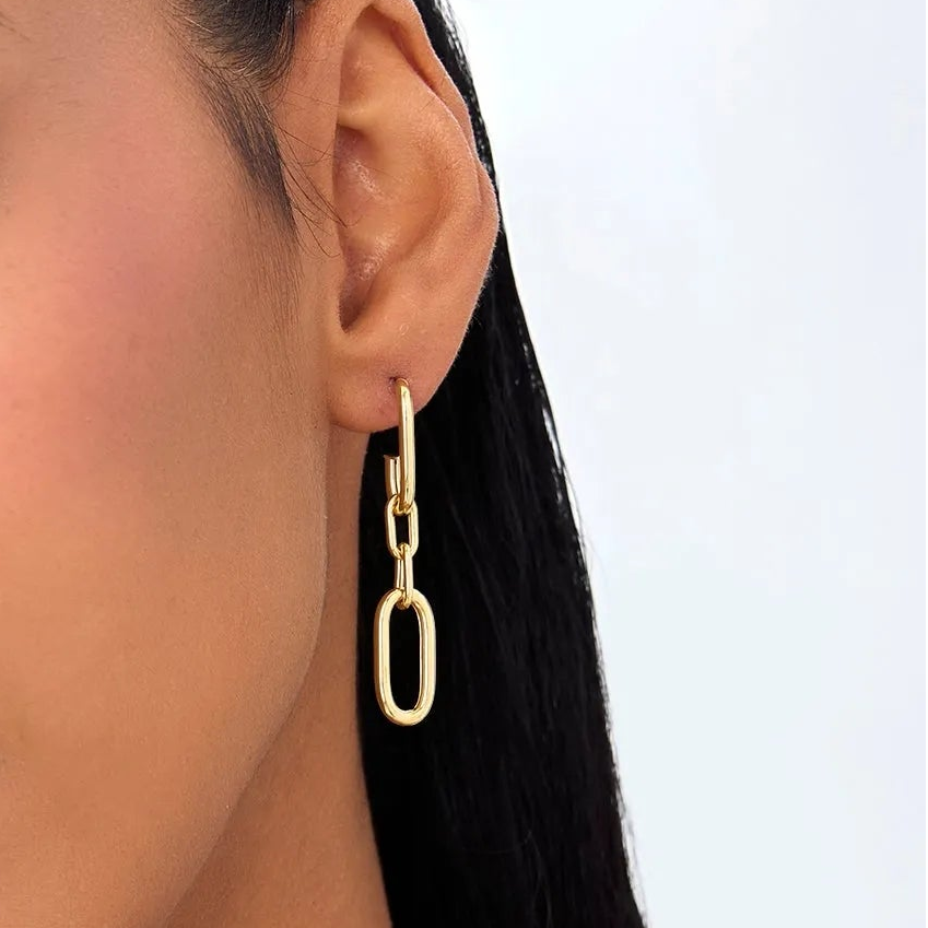 14k Gold Dangle Link Chain Drop Earrings 45.5mm Length 8.5mm Width