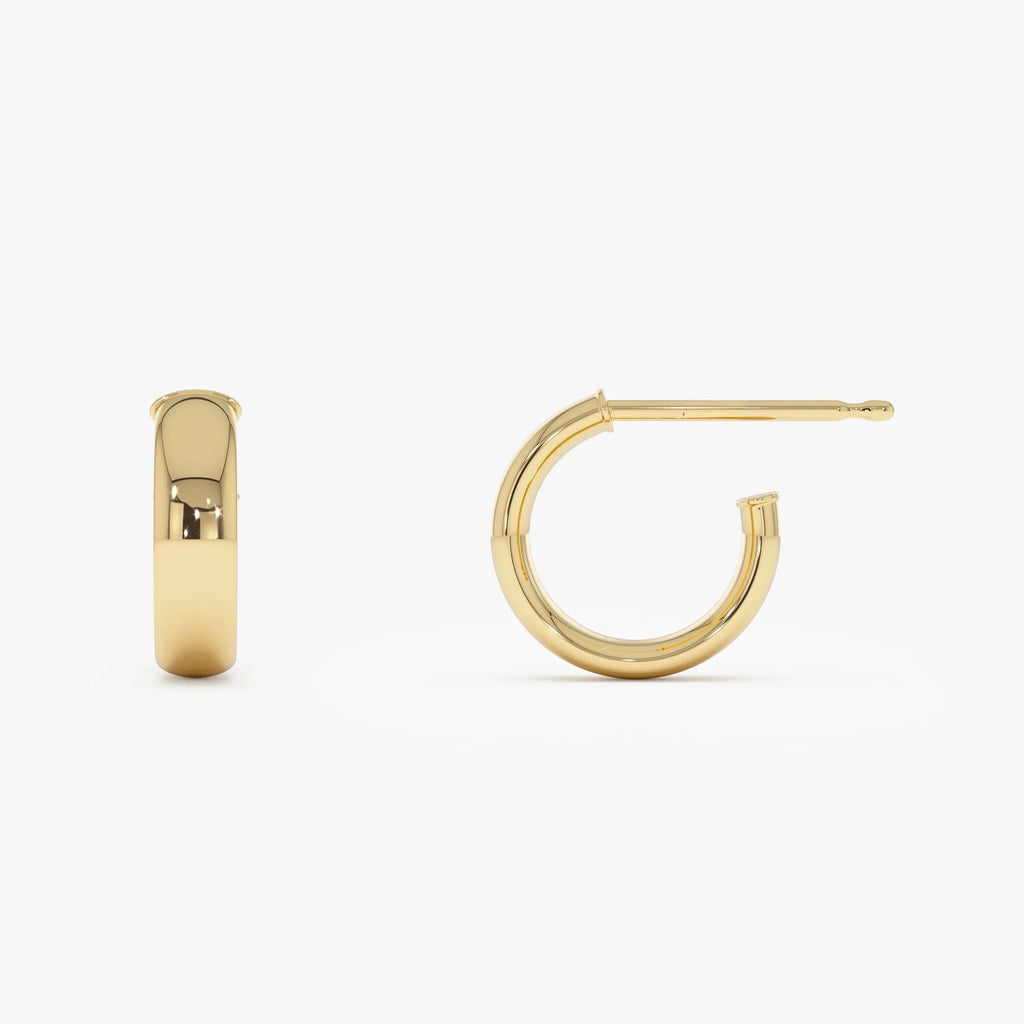 14k Yellow Gold C Shape Hoop Earrings 3.85mm Wide