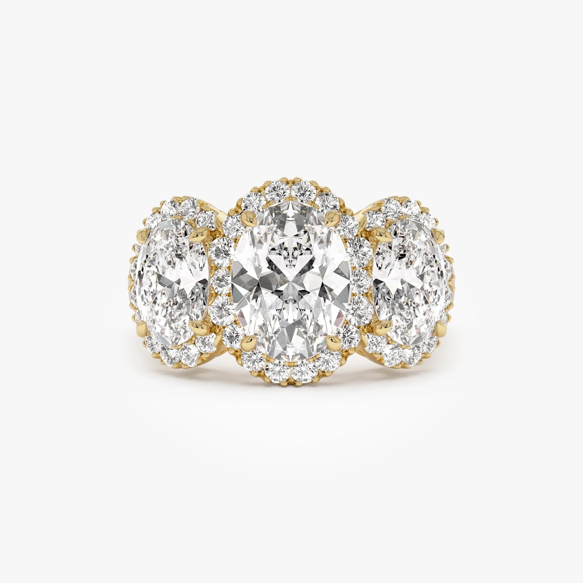 14K Gold 3.35 ctw Lab Grown Diamond Oval Cut Three Stone Halo Engagement Ring