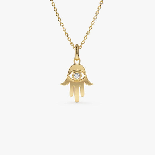 14K Solid Gold 0.04 CTW Round Diamond Hamsa Hand Necklace