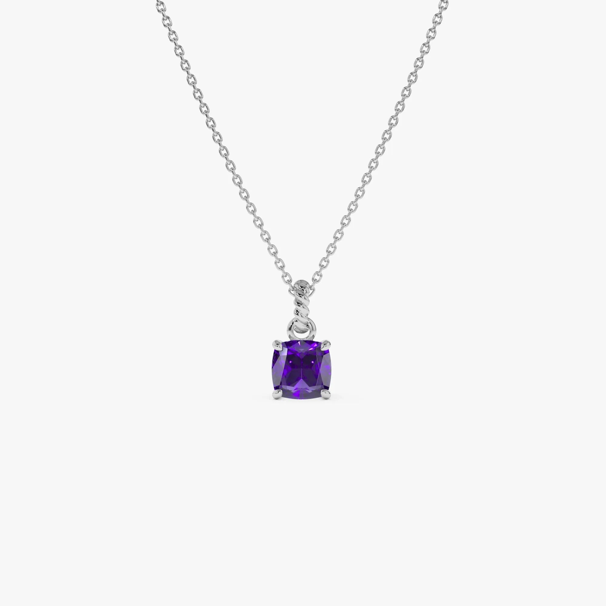 14k Solid Gold Amethyst Cushion Cut Solitaire Necklace 0.95 Carat
