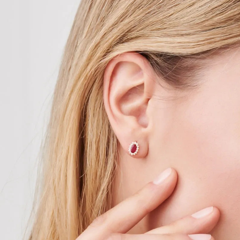 14k Gold Ruby and Diamond Oval Cut Stud Earrings 0.78 ctw