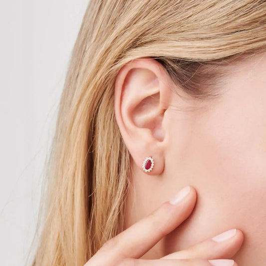 14k Gold Ruby and Diamond Oval Cut Stud Earrings 0.78 ctw