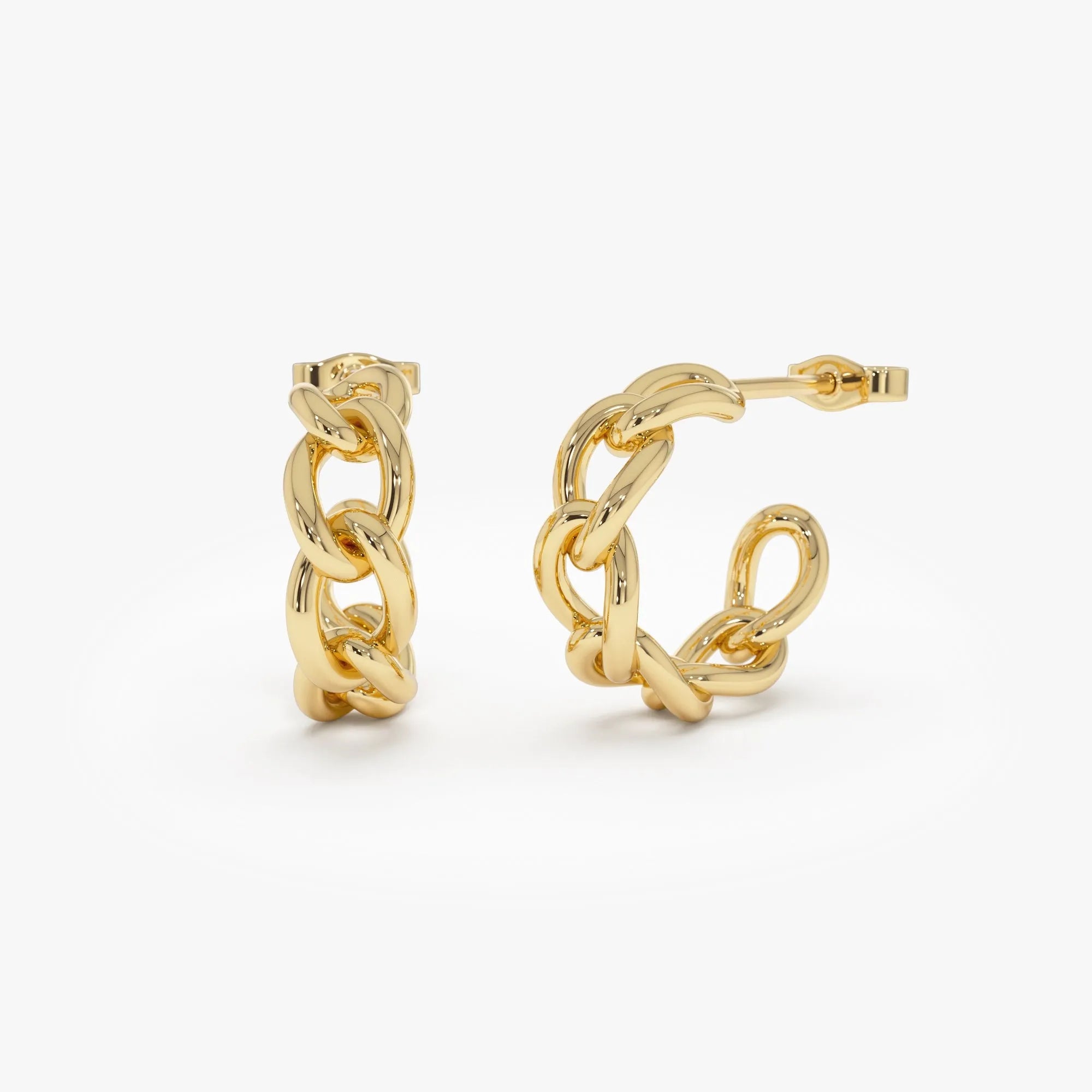 14k Yellow Gold 15mm Link Hoop Earrings 5mm Width