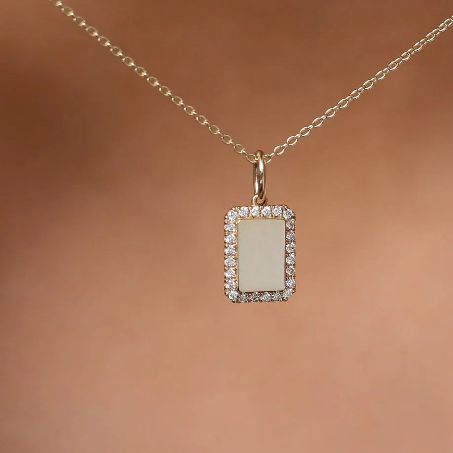 14K Solid Gold Round Diamond Tag Initial Personalized Necklace 0.18ctw