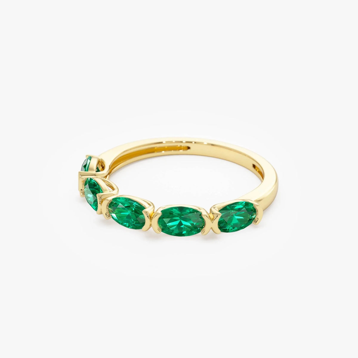 14K Solid Gold Oval Emerald Five Stone Ring 1.20 CTW Handcrafted Custom Jewelry