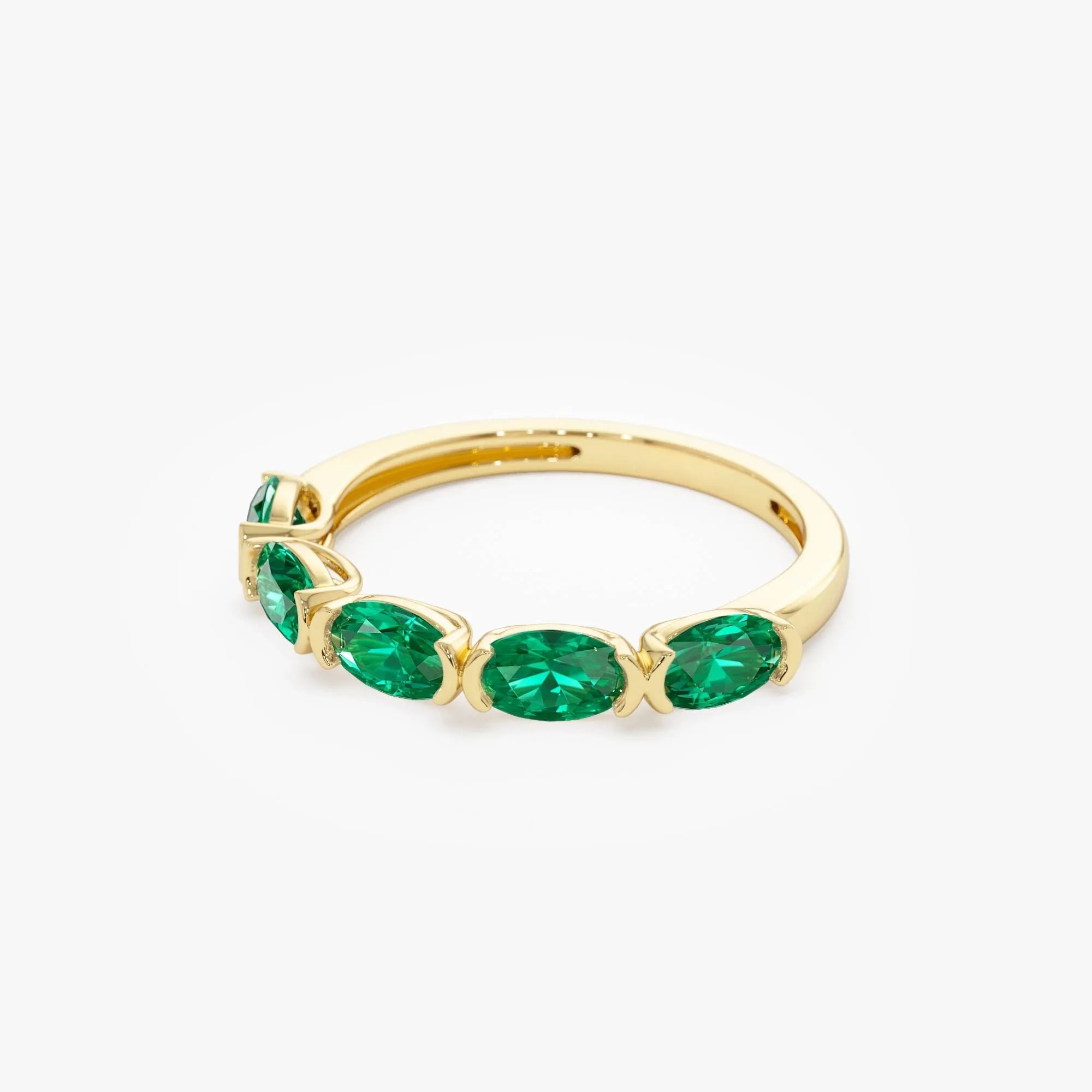 14K Solid Gold Oval Emerald Five Stone Ring 1.20 CTW Handcrafted Custom Jewelry