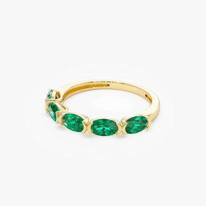 14K Solid Gold Oval Emerald Five Stone Ring 1.20 CTW Handcrafted Custom Jewelry