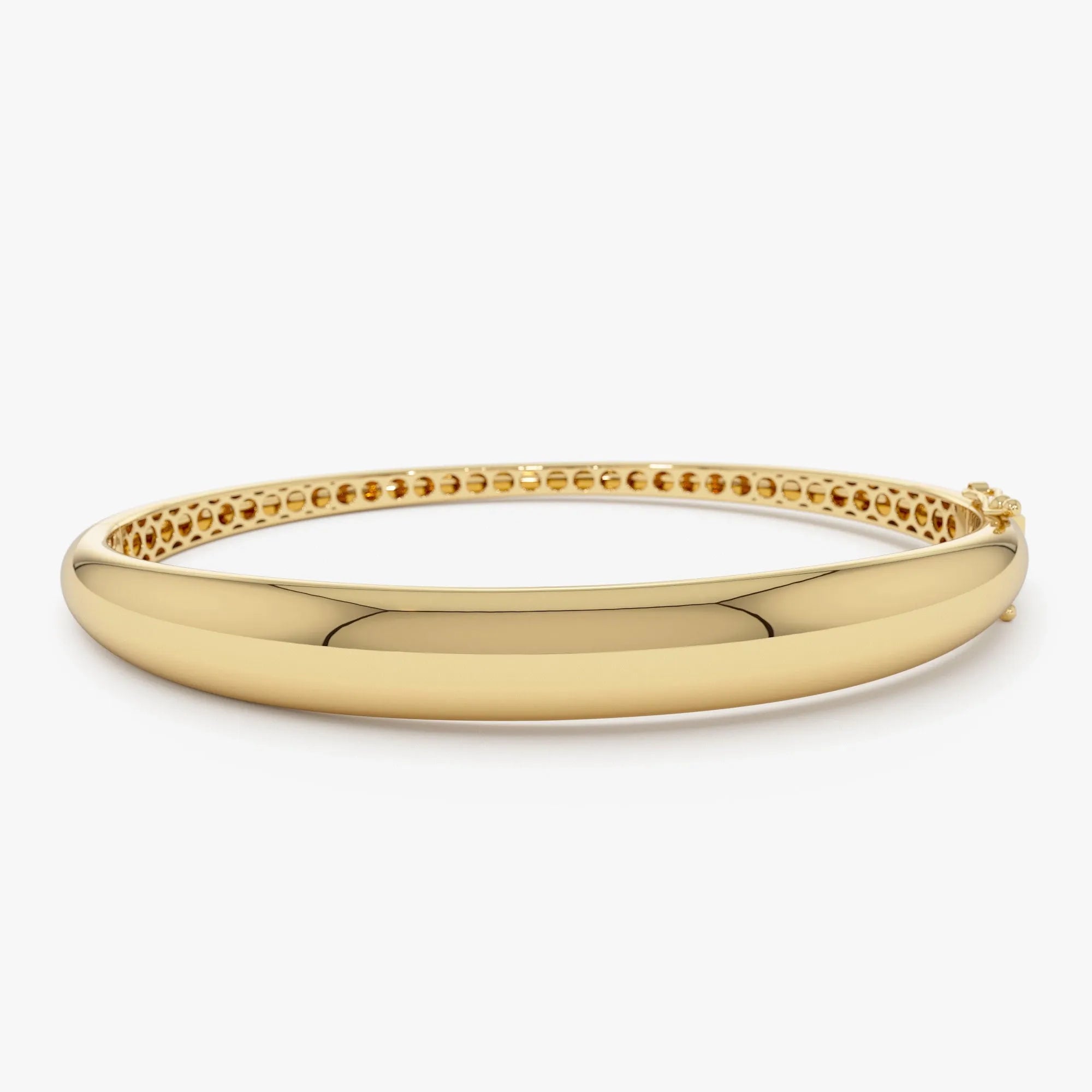 14K Solid Gold Wide Classic Dome Bangle Bracelet