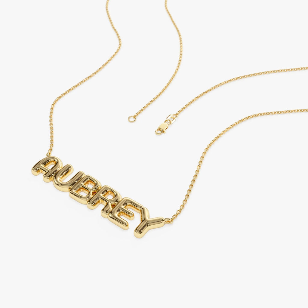 14k Solid Gold Personalized Bubble Name Necklace Custom Pendant