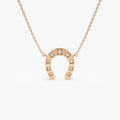 14K Solid Gold Round Diamond Horseshoe Pendant Necklace 0.13ctw