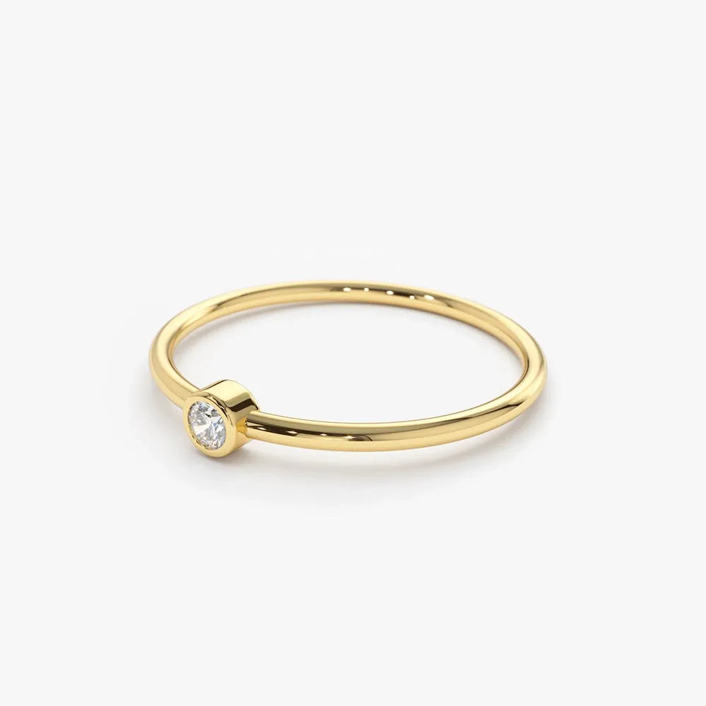 14K Solid Gold 0.05ctw Round Cut Diamond Solitaire Ring