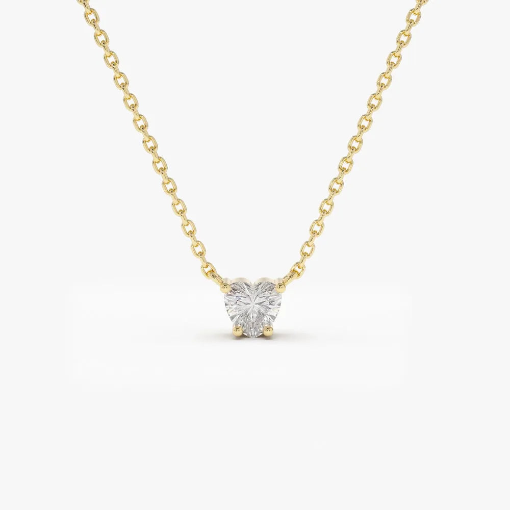 14K Solid Gold Heart Shape Diamond Solitaire Necklace 0.28ctw