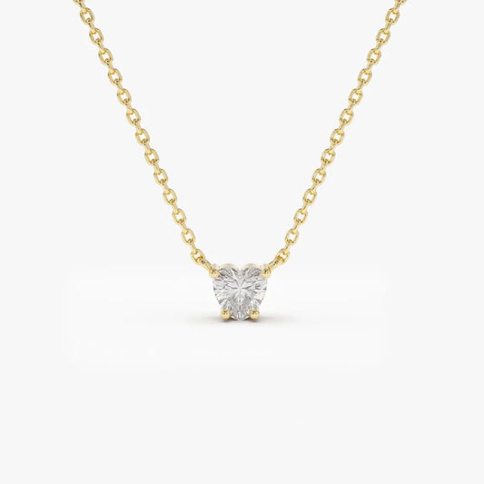 14K Solid Gold Heart Shape Diamond Solitaire Necklace 0.28ctw