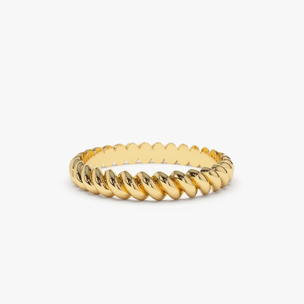 14K Solid Gold 3mm Twisted Rope Stackable Wedding Band Ring