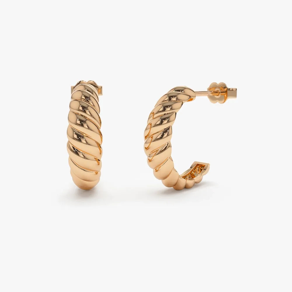 14k Solid Gold Croissant Hoop Earrings 6mm Width 19.5mm