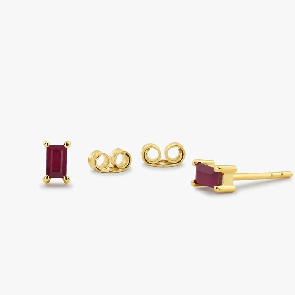 14K Gold Baguette Cut Ruby Prong Setting Stud Earrings 0.50ctw