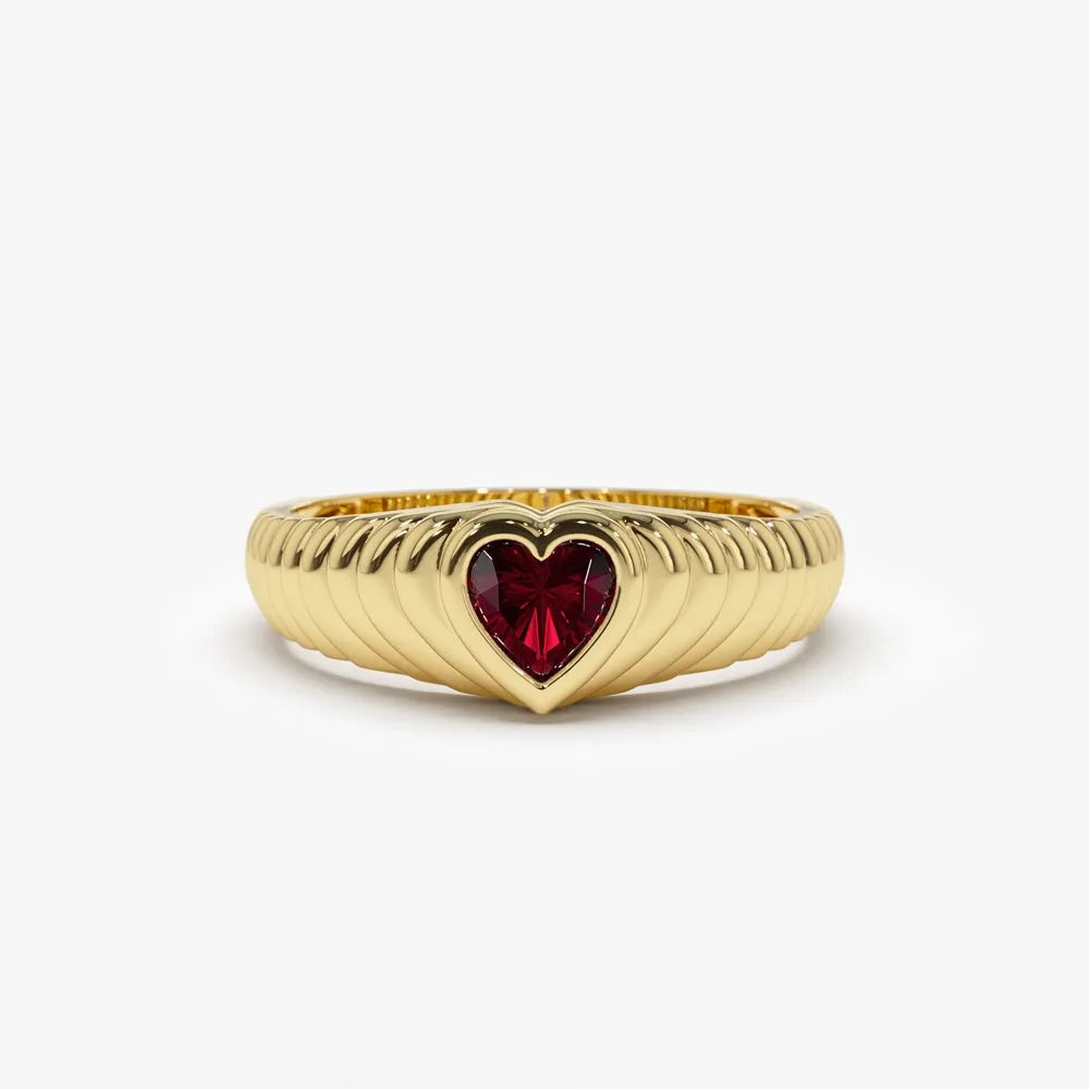 14K Solid Gold Heart Shape Garnet 0.40 Carat Beveled Ring