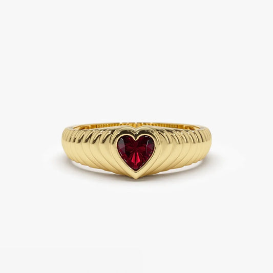 14K Solid Gold Heart Shape Garnet 0.40 Carat Beveled Ring
