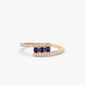 14k Gold Diamond and Blue Sapphire Round Cut Crossover Ring 0.30 ctw