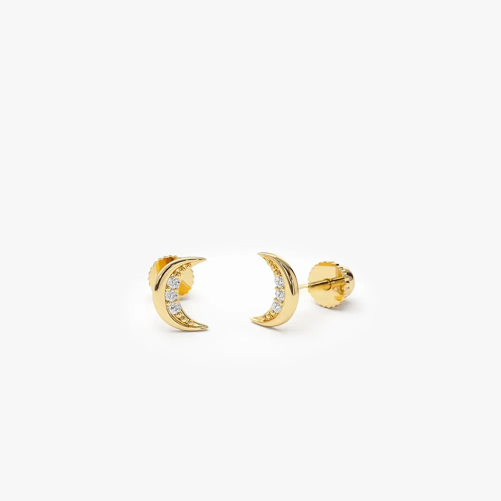 14k Gold Diamond Round Cut Crescent Moon Helix Piercing Single Earring 0.025 ctw