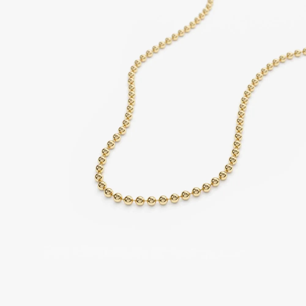 14k Solid Gold Round Bead Ball Chain Necklace