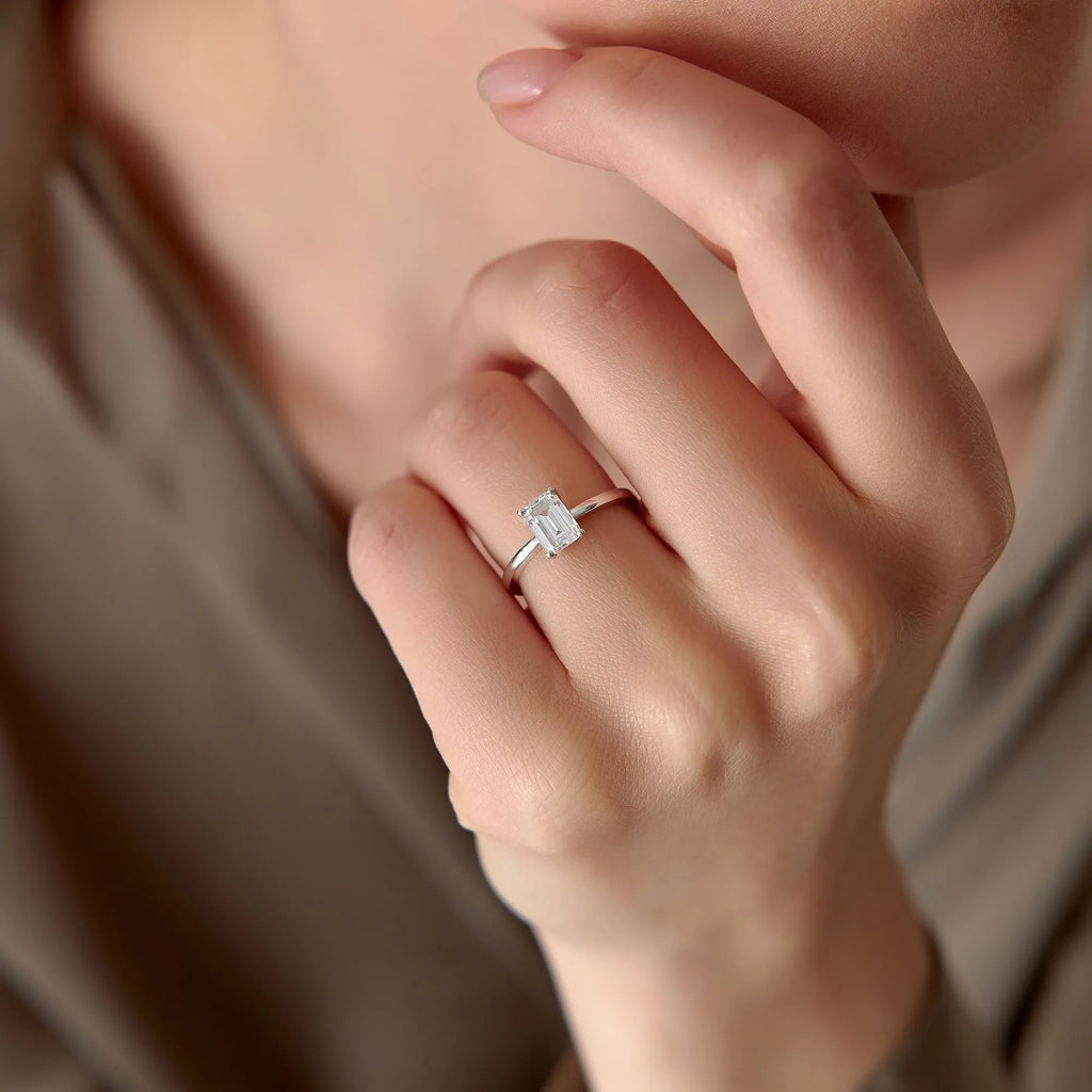 14k Gold Lab Grown Diamond Emerald Cut Engagement Ring Four Prong Setting 0.75 to 1.50 ctw