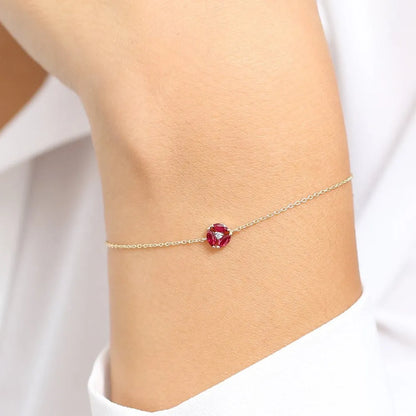 14K Solid Gold 0.30ctw Marquise Ruby and Round Diamond Cluster Bracelet