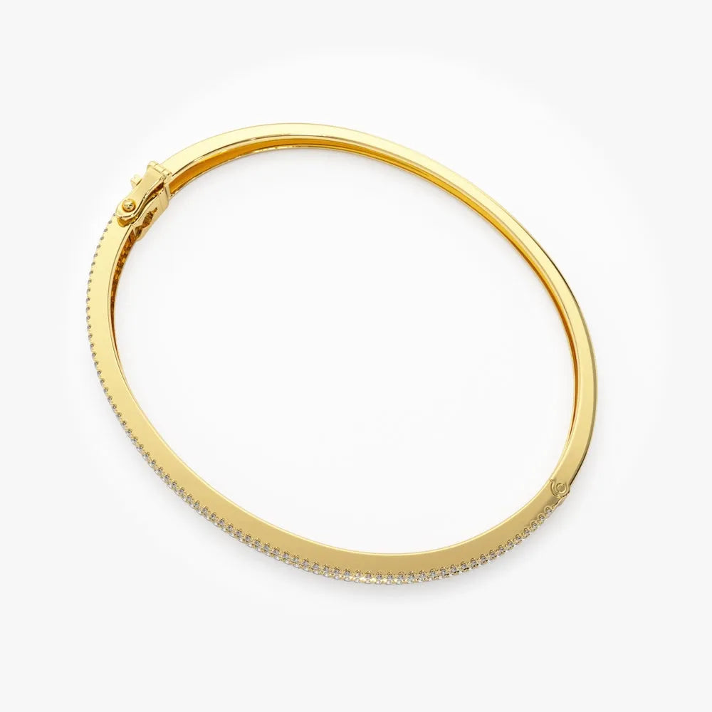 14K Solid Gold 1.63 CTW Baguette and Round Diamond Half Eternity Bangle
