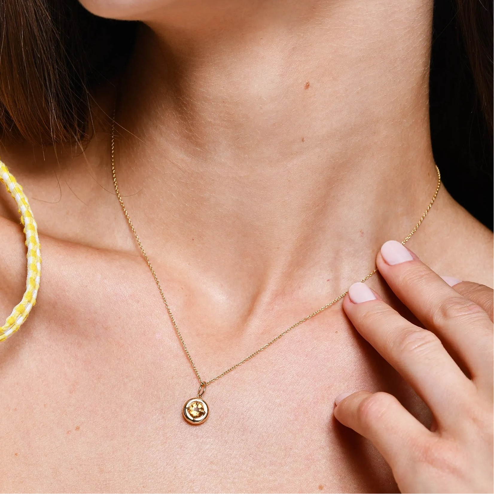 14k Solid Gold Round Citrine Charm Necklace 0.50 Carat Prong Setting
