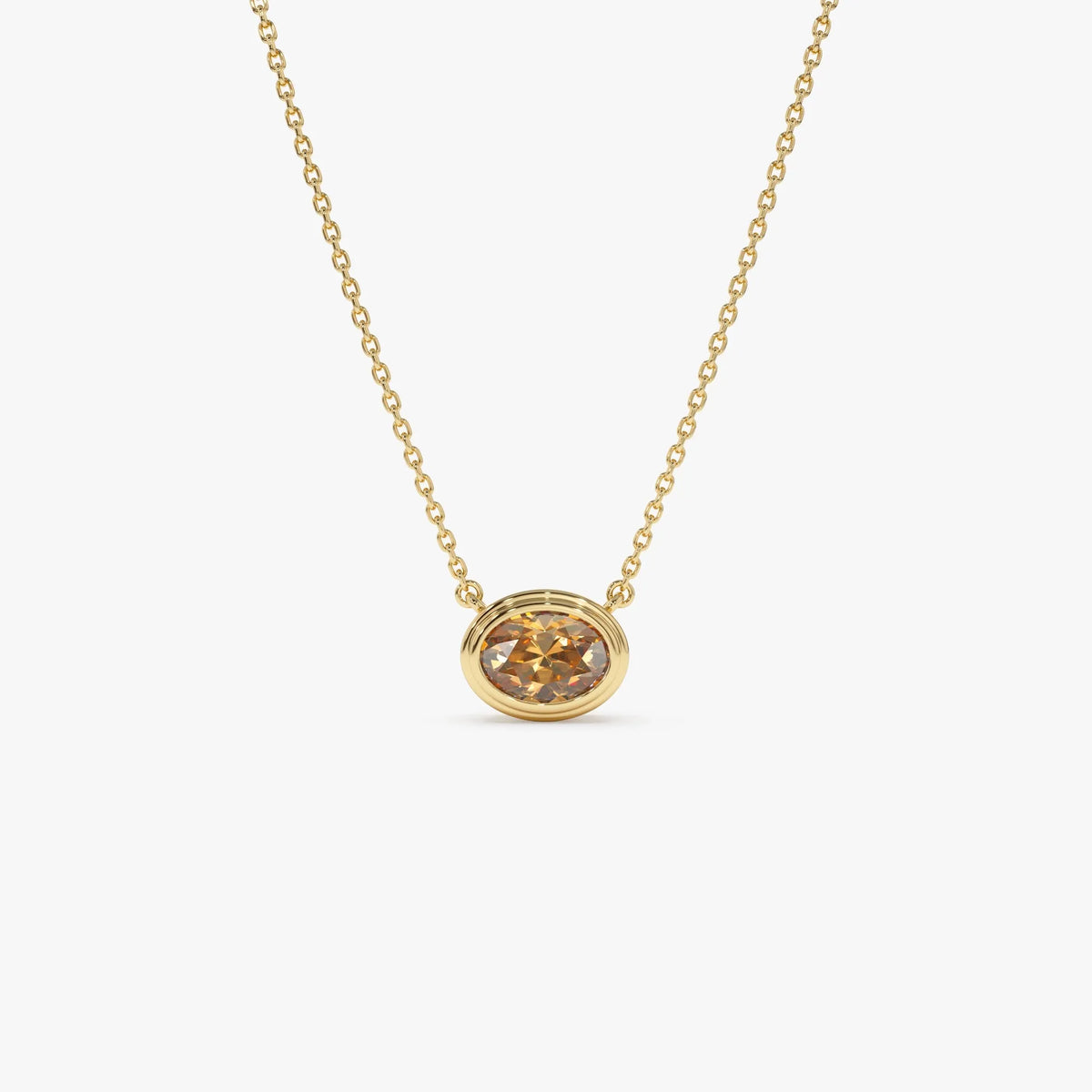 14k Solid Gold Citrine Oval Necklace 0.70 Carat Bezel Setting