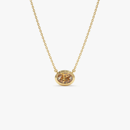 14k Solid Gold Citrine Oval Necklace 0.70 Carat Bezel Setting