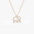 14K Solid Gold Round Diamond Micro Pave Elephant Charm Necklace 0.22ctw
