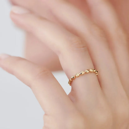 14K Solid Gold Round Diamond 0.07ctw Petite Pyramid Stackable Ring