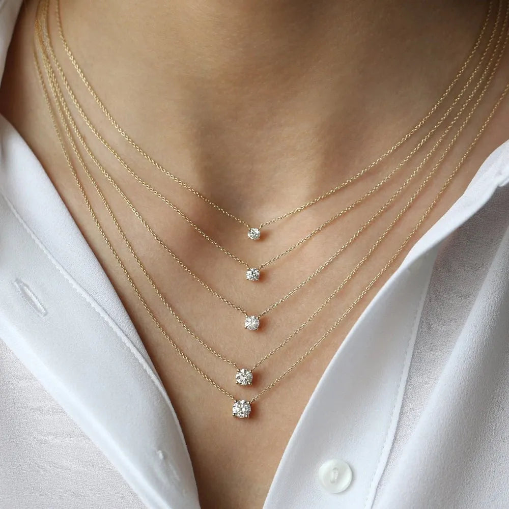 14K Solid Gold Round Diamond Solitaire Necklace 4 Prong Setting 0.50ctw