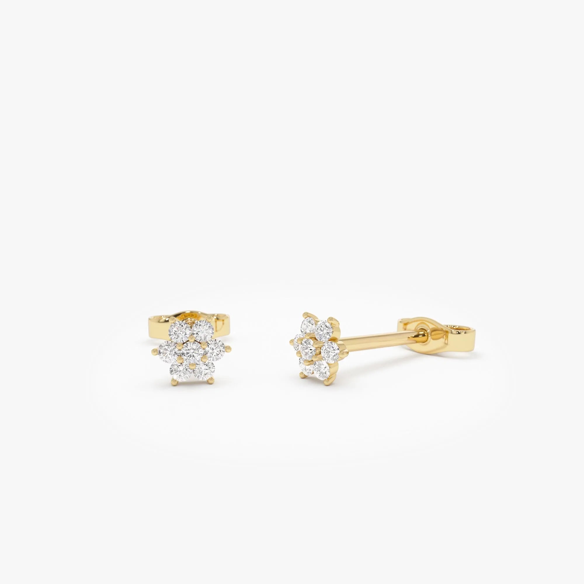14k Gold Diamond Round Cut Floral Cluster Stud Earrings 0.18 ctw