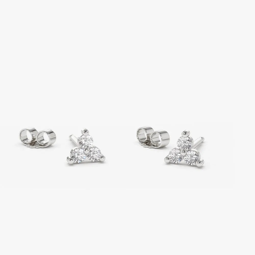 14k Gold Diamond Round Cut Trio Tiny Stud Earrings Prong Setting 0.14 ctw