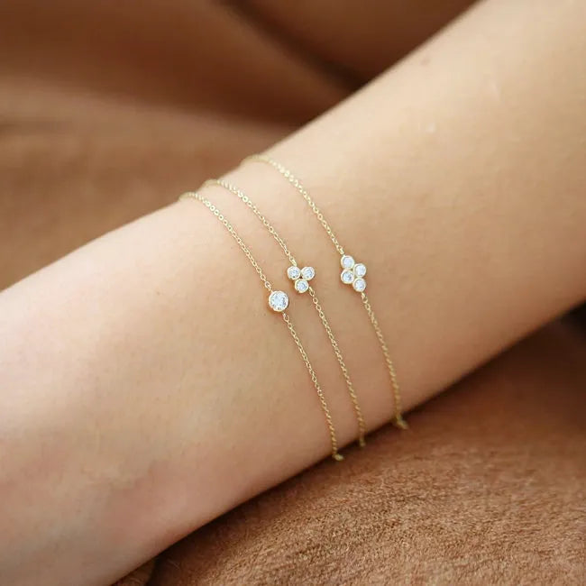 14K Solid Gold Round Diamond Quad Cluster Bracelet Bezel Setting 0.10 Carat