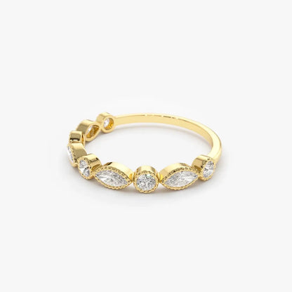 14K Gold 0.55 Ctw Marquise and Round Diamond Milgrain Bezel Setting Ring