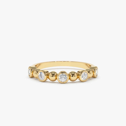 14k Gold Diamond Round Cut Alternating Beads and Bezel Setting Ring 0.50 ctw