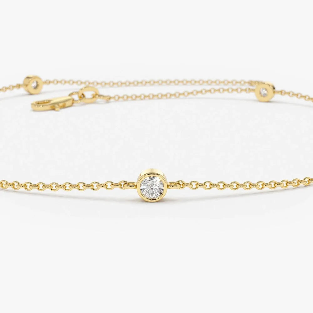 14K Solid Gold Round Diamond 5 Stone by the Yard Bracelet Bezel Setting 0.20 Carat