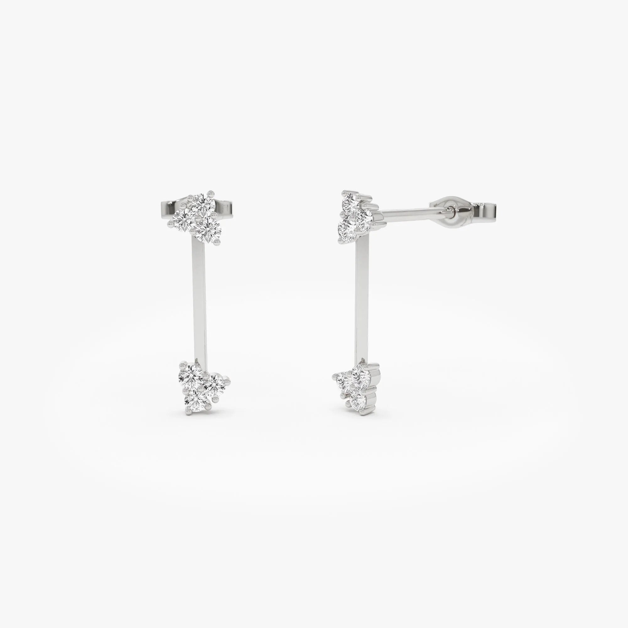 14k Gold Diamond Round Cut Vertical Bar Earrings 0.30 ctw
