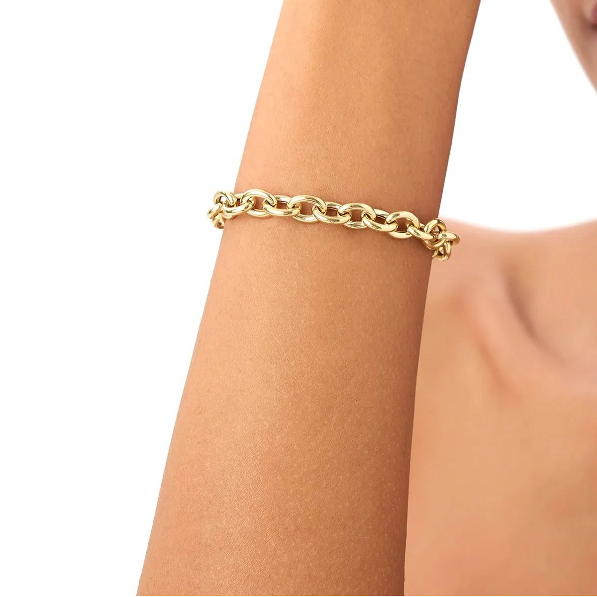 14k Yellow Gold Wide Bold Oval Link Chain Bracelet