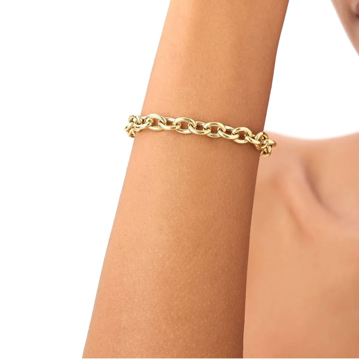 14k Yellow Gold Wide Bold Oval Link Chain Bracelet