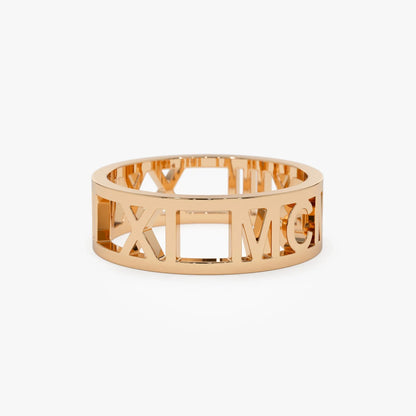 14K Solid Gold Personalized Roman Numeral Ring Custom Jewelry