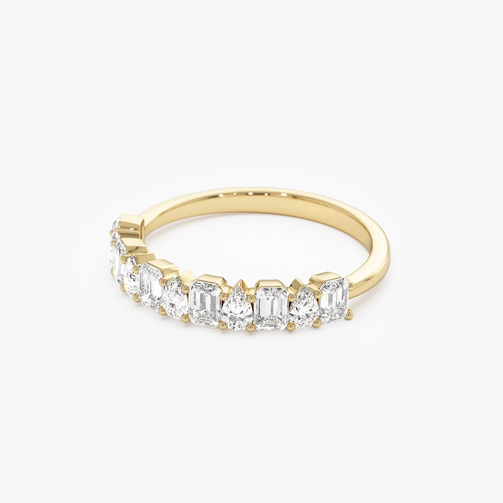 14K Solid Gold Emerald and Pear Cut Diamond 0.98 Carat Ring