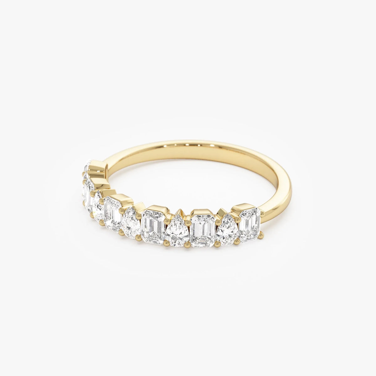 14K Solid Gold Emerald and Pear Cut Diamond 0.98 Carat Ring