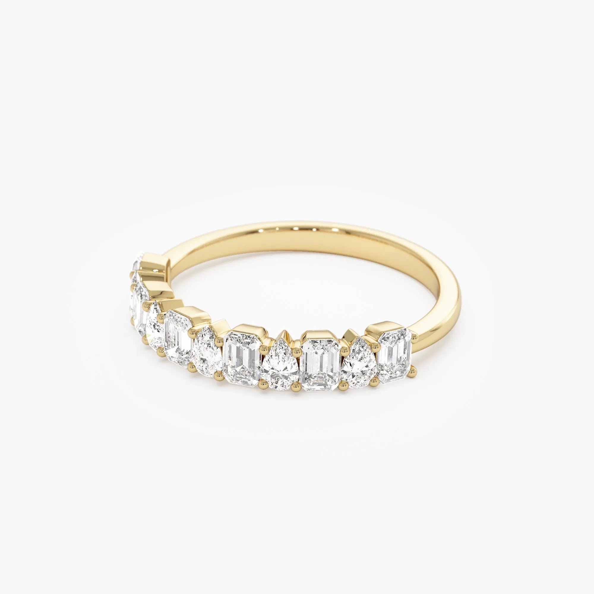 14K Solid Gold Emerald and Pear Cut Diamond 0.98 Carat Ring