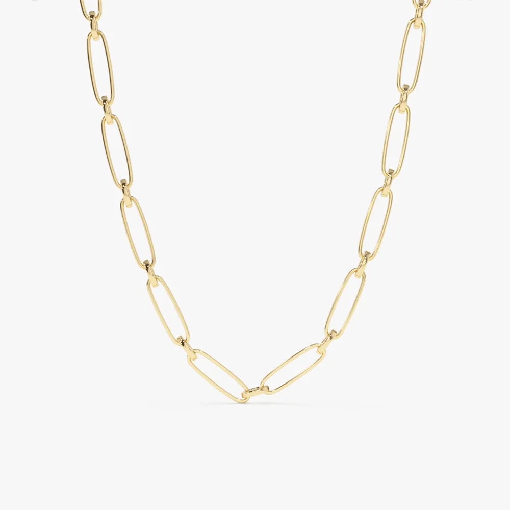 14k Solid Gold Oval Link Chain Necklace