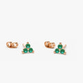 14K Solid Gold Round Emerald Trio Stud Earrings 0.14ctw Prong Setting